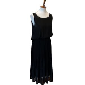 Black Cocktail Dress Medium Midi Minimalist Sheer Adjustable open back Pleated